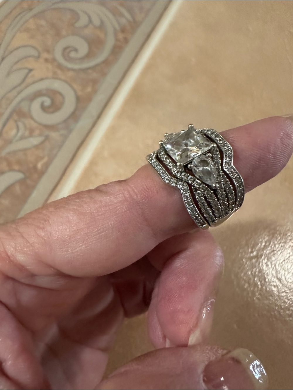 Julia Sterling Silver Brilliant Princess-Cut White Stone Silver-Bridal Ring Set - Picture 13 of 13